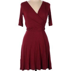 Gilli Burgundy Green V-Neck Surplice Tie Faux Wrap Dress L